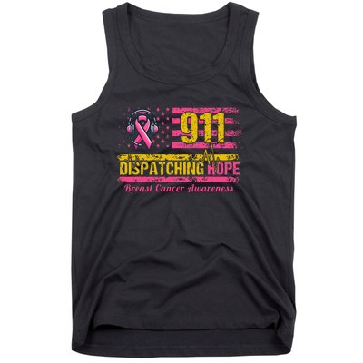 911 Dispatcher Breast Cancer Awareness American Flag Tank Top