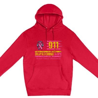 911 Dispatcher Breast Cancer Awareness American Flag Premium Pullover Hoodie