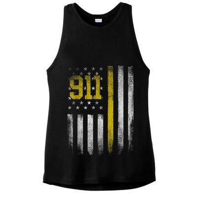 911 Dispatcher Dispatch US Flag Police Emergency Responder Ladies PosiCharge Tri-Blend Wicking Tank