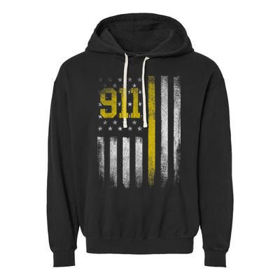 911 Dispatcher Dispatch US Flag Police Emergency Responder Garment-Dyed Fleece Hoodie