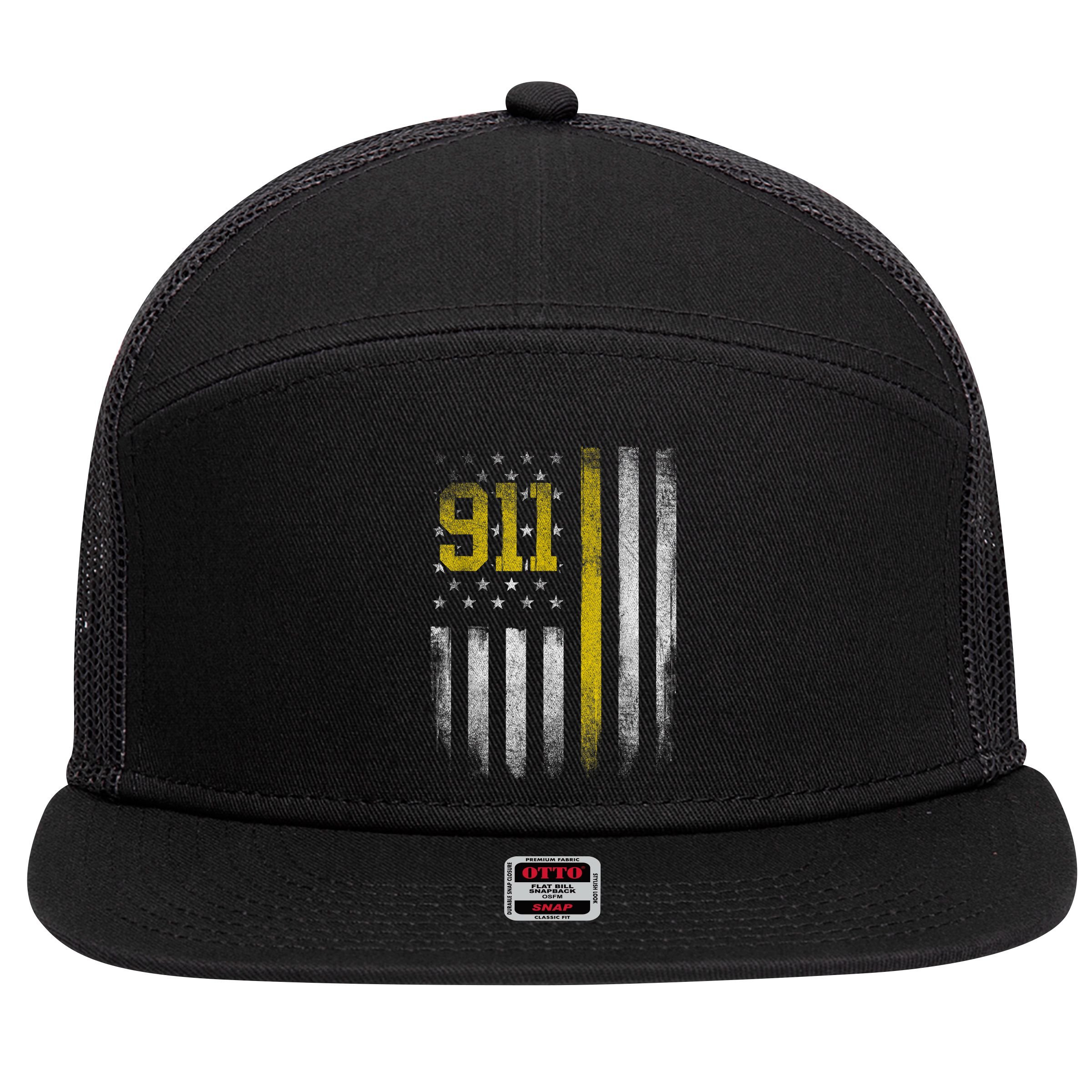 911 Dispatcher Dispatch US Flag Police Emergency Responder 7 Panel Mesh Trucker Snapback Hat
