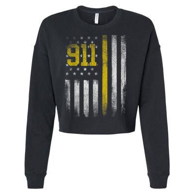 911 Dispatcher Dispatch US Flag Police Emergency Responder Cropped Pullover Crew