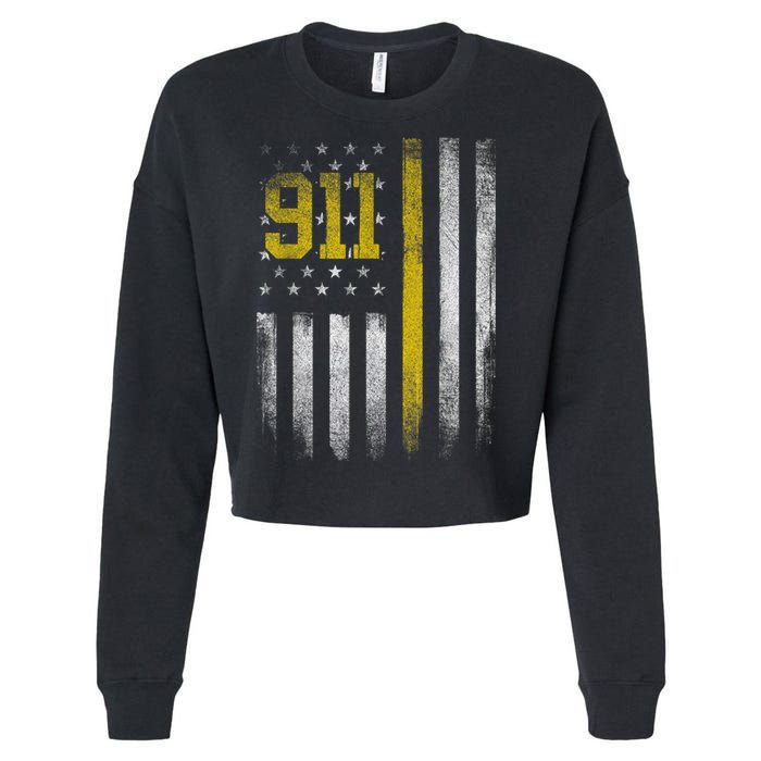 911 Dispatcher Dispatch US Flag Police Emergency Responder Cropped Pullover Crew