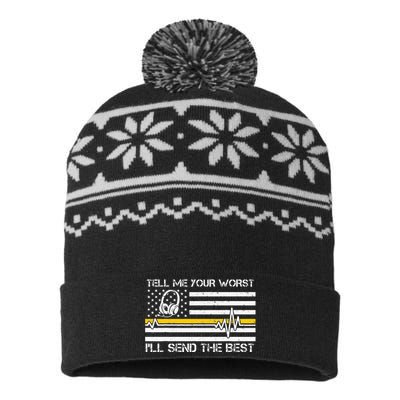 911 Dispatcher Flag Tell Me Your Worst ILl Send The Best USA-Made Snowflake Beanie