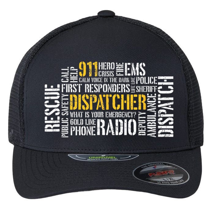 911 Dispatcher Rescue Dispatch EMS Police First Responder Flexfit Unipanel Trucker Cap