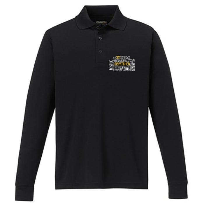 911 Dispatcher Rescue Dispatch EMS Police First Responder Performance Long Sleeve Polo