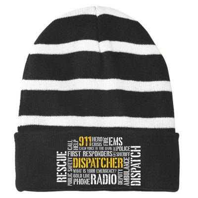 911 Dispatcher Rescue Dispatch EMS Police First Responder Striped Beanie with Solid Band