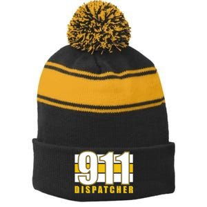 911 Dispatcher Thin Gold Line Stripe Pom Pom Beanie