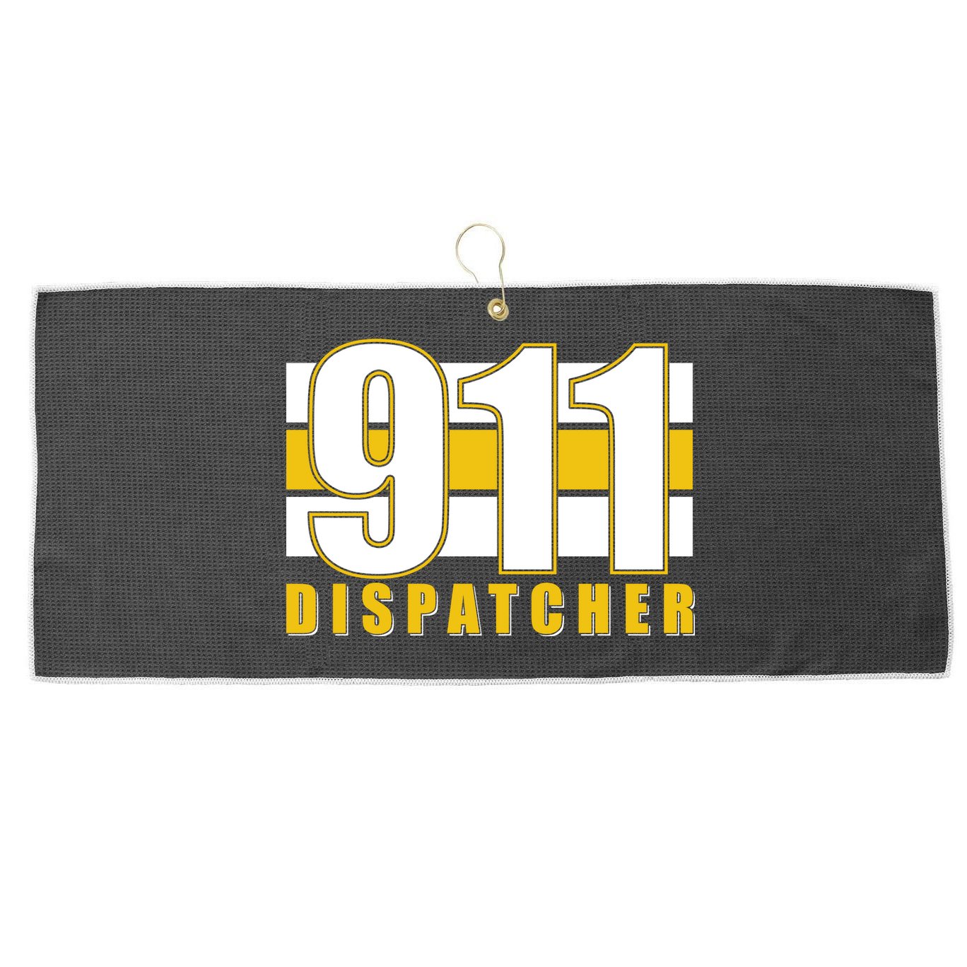 911 Dispatcher Thin Gold Line Large Microfiber Waffle Golf Towel