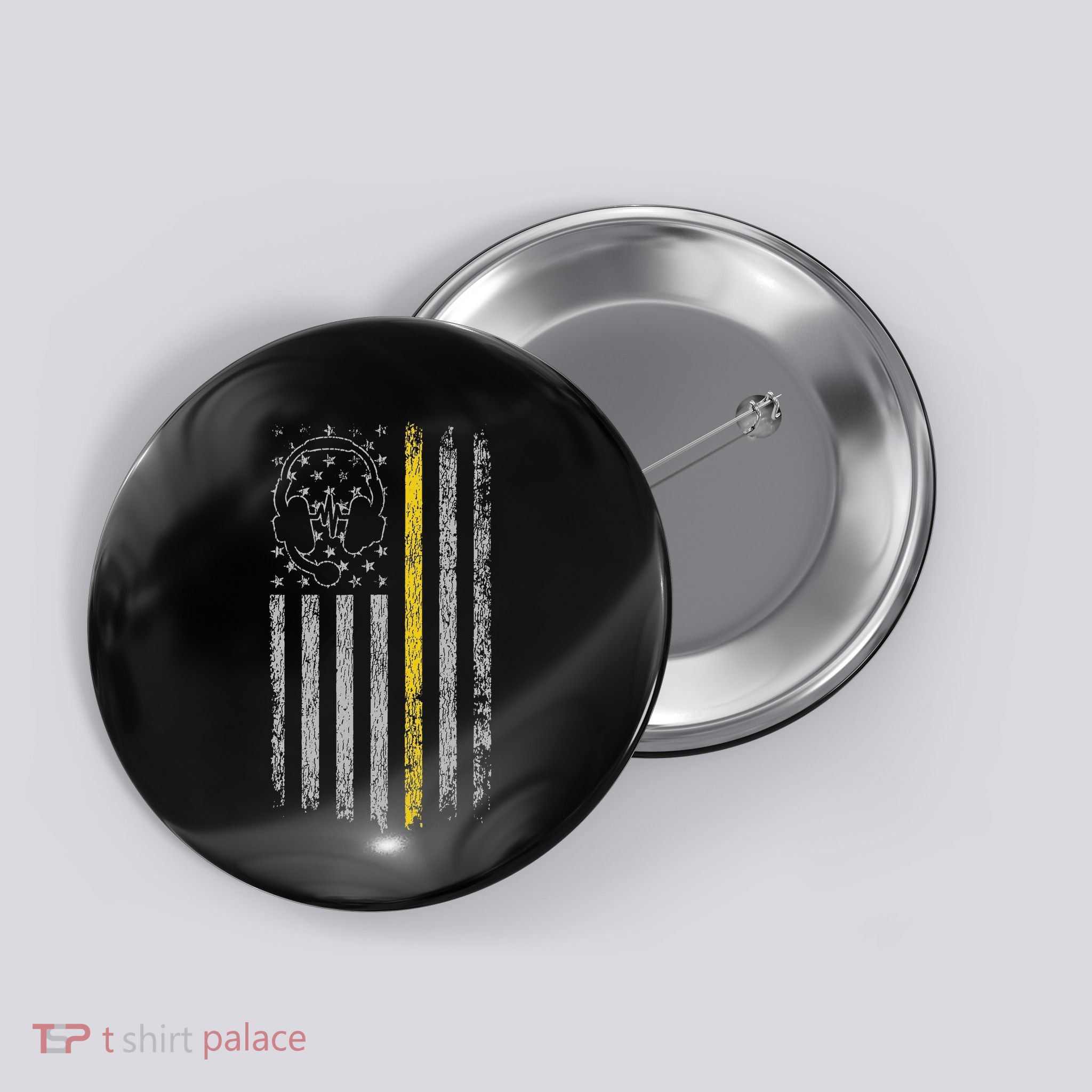 911 Dispatcher Thin Gold Yellow Line American Flag Button