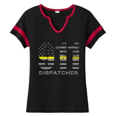 911 Dispatcher Thin Yellow Line Flag Hoodie Ladies Halftime Notch Neck Tee