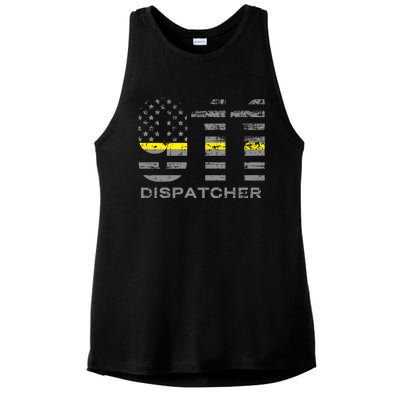 911 Dispatcher Thin Yellow Line Flag Hoodie Ladies PosiCharge Tri-Blend Wicking Tank