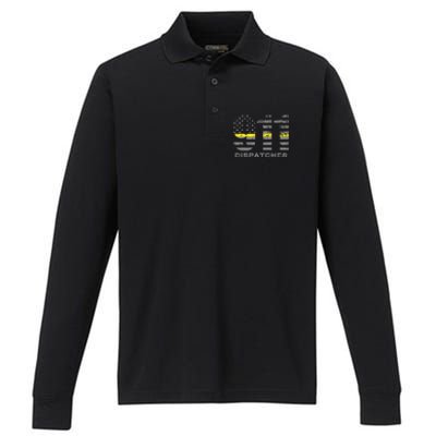 911 Dispatcher Thin Yellow Line Flag Hoodie Performance Long Sleeve Polo