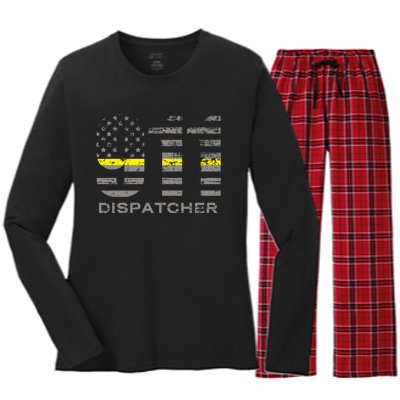 911 Dispatcher Thin Yellow Line Flag Hoodie Women's Long Sleeve Flannel Pajama Set 