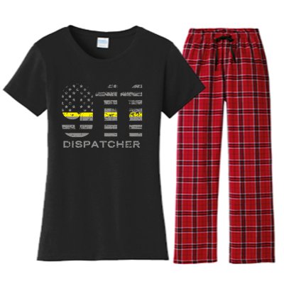 911 Dispatcher Thin Yellow Line Flag Hoodie Women's Flannel Pajama Set