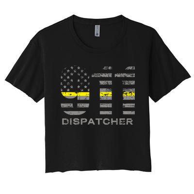 911 Dispatcher Thin Yellow Line Flag Hoodie Women's Crop Top Tee