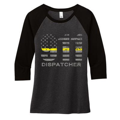 911 Dispatcher Thin Yellow Line Flag Hoodie Women's Tri-Blend 3/4-Sleeve Raglan Shirt