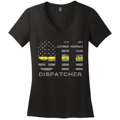 911 Dispatcher Thin Yellow Line Flag Hoodie Women's V-Neck T-Shirt