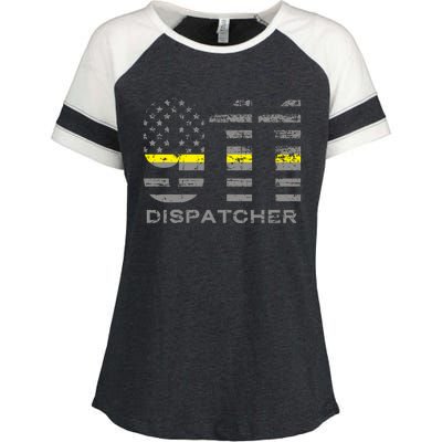 911 Dispatcher Thin Yellow Line Flag Hoodie Enza Ladies Jersey Colorblock Tee