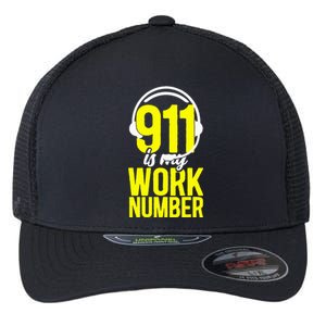 911 Dispatcher Thin Gold Yellow Line 911 Is My Work Number Flexfit Unipanel Trucker Cap