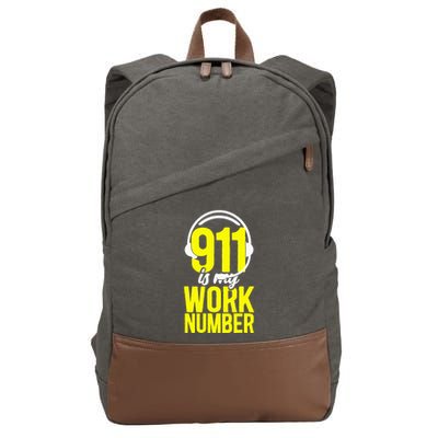 911 Dispatcher Thin Gold Yellow Line 911 Is My Work Number Cotton Canvas Backpack