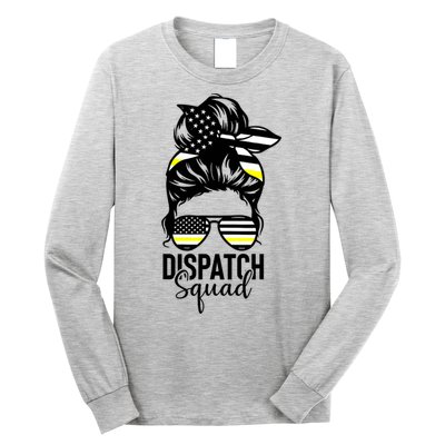 911 Dispatcher Week Dispatch Squad American Flag Messy Bun Long Sleeve Shirt
