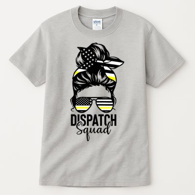 911 Dispatcher Week Dispatch Squad American Flag Messy Bun Tall T-Shirt
