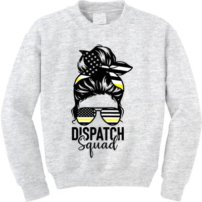 911 Dispatcher Week Dispatch Squad American Flag Messy Bun Kids Sweatshirt
