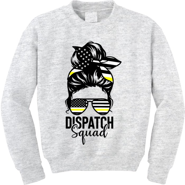 911 Dispatcher Week Dispatch Squad American Flag Messy Bun Kids Sweatshirt