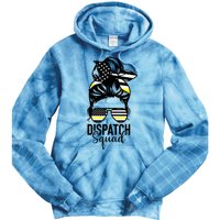 911 Dispatcher Week Dispatch Squad American Flag Messy Bun Tie Dye Hoodie