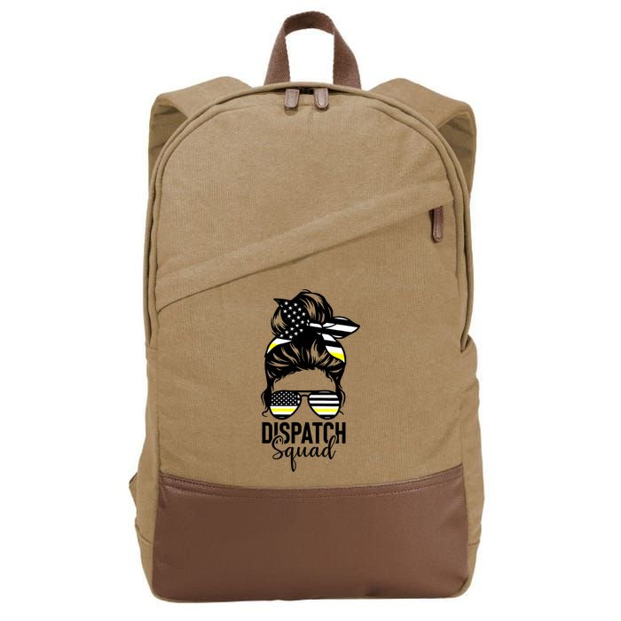 911 Dispatcher Week Dispatch Squad American Flag Messy Bun Cotton Canvas Backpack