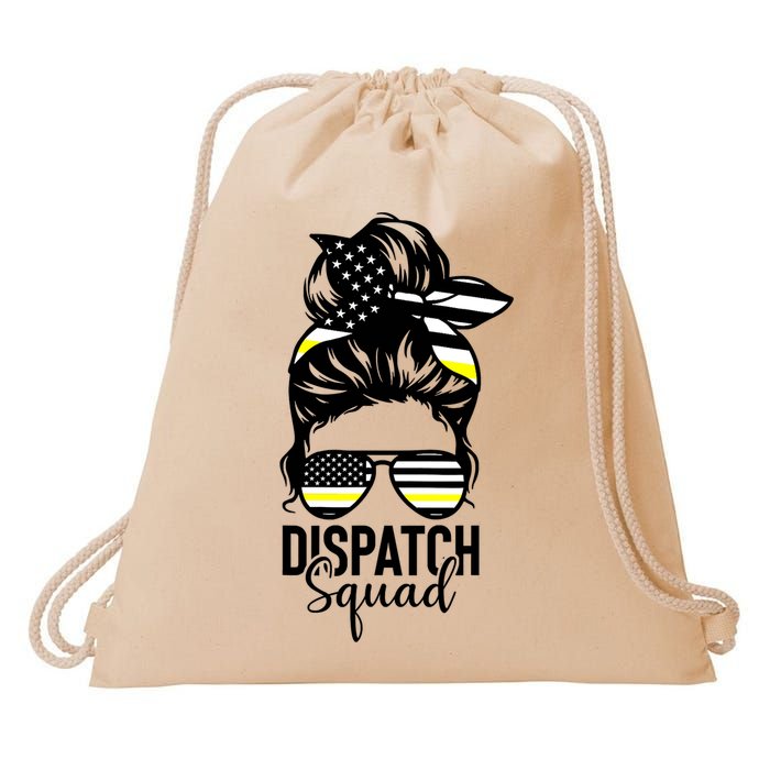 911 Dispatcher Week Dispatch Squad American Flag Messy Bun Drawstring Bag