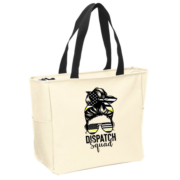 911 Dispatcher Week Dispatch Squad American Flag Messy Bun Zip Tote Bag