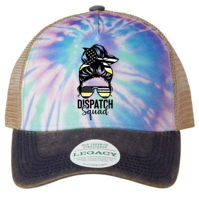 911 Dispatcher Week Dispatch Squad American Flag Messy Bun Legacy Tie Dye Trucker Hat