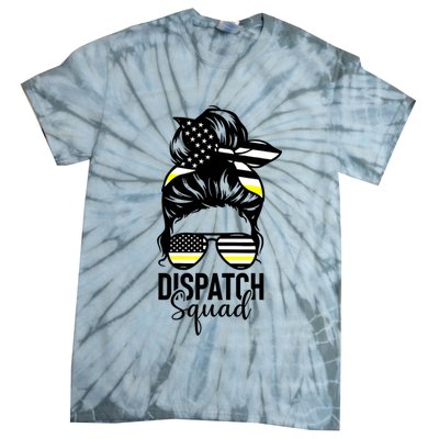 911 Dispatcher Week Dispatch Squad American Flag Messy Bun Tie-Dye T-Shirt