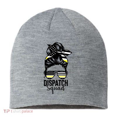 911 Dispatcher Week Dispatch Squad American Flag Messy Bun Sustainable Beanie