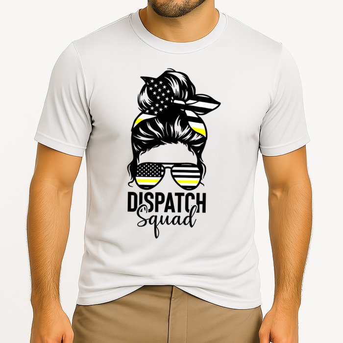 911 Dispatcher Week Dispatch Squad American Flag Messy Bun Performance Shirt