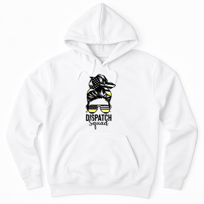 911 Dispatcher Week Dispatch Squad American Flag Messy Bun Hoodie