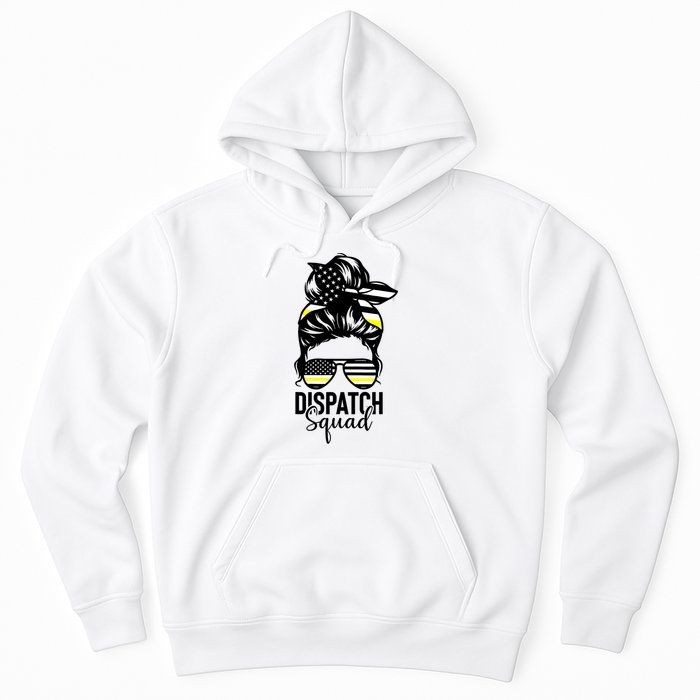 911 Dispatcher Week Dispatch Squad American Flag Messy Bun Hoodie