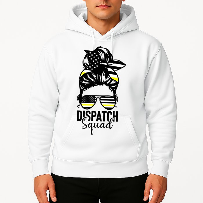 911 Dispatcher Week Dispatch Squad American Flag Messy Bun Hoodie