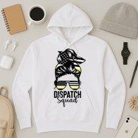 911 Dispatcher Week Dispatch Squad American Flag Messy Bun Hoodie