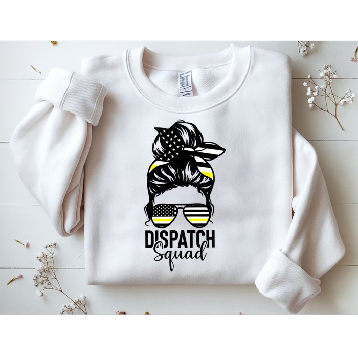 911 Dispatcher Week Dispatch Squad American Flag Messy Bun Sweatshirt