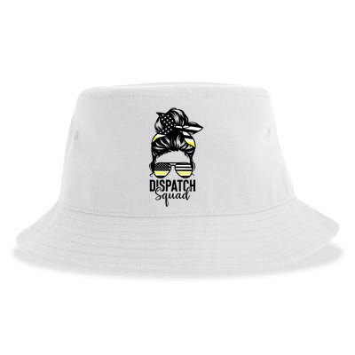 911 Dispatcher Week Dispatch Squad American Flag Messy Bun Sustainable Bucket Hat