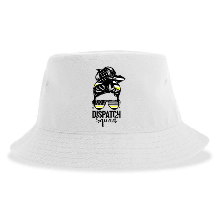 911 Dispatcher Week Dispatch Squad American Flag Messy Bun Sustainable Bucket Hat