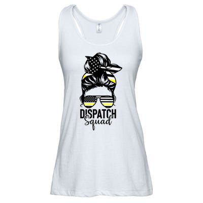 911 Dispatcher Week Dispatch Squad American Flag Messy Bun Ladies Essential Flowy Tank
