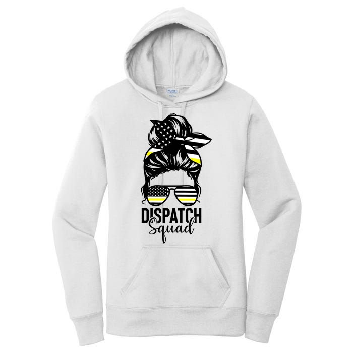 911 Dispatcher Week Dispatch Squad American Flag Messy Bun Women's Pullover Hoodie