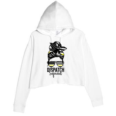 911 Dispatcher Week Dispatch Squad American Flag Messy Bun Crop Fleece Hoodie
