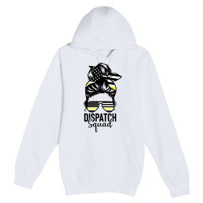 911 Dispatcher Week Dispatch Squad American Flag Messy Bun Premium Pullover Hoodie
