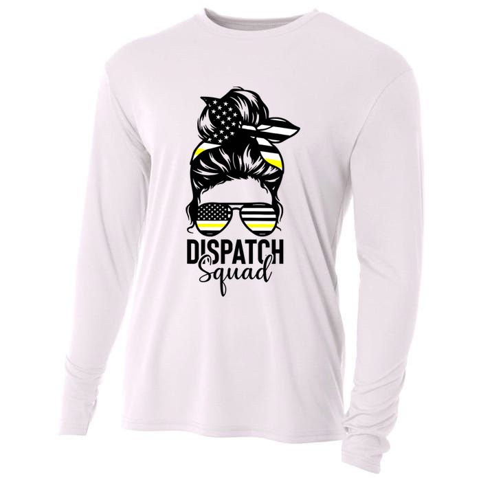 911 Dispatcher Week Dispatch Squad American Flag Messy Bun Cooling Performance Long Sleeve Crew