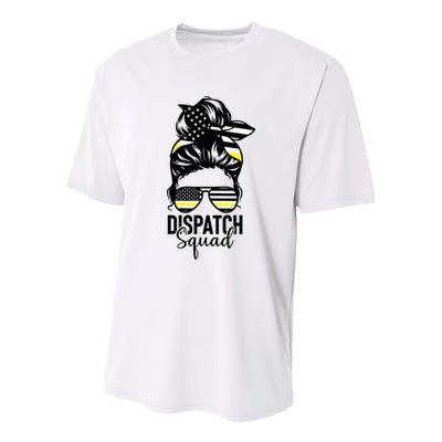 911 Dispatcher Week Dispatch Squad American Flag Messy Bun Youth Performance Sprint T-Shirt